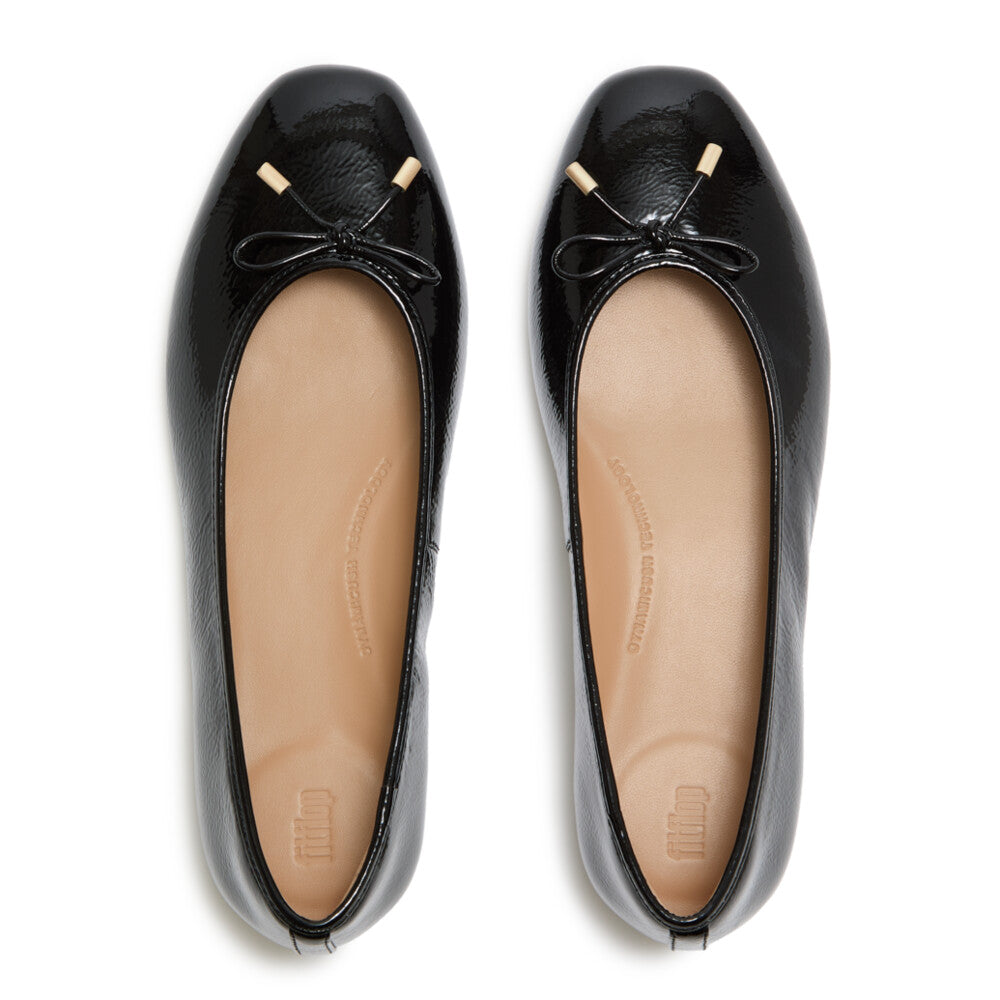 DELICATO BOW TEXTURED PATENT-LEATHER BALLET FLATS