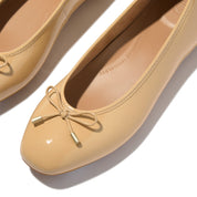 DELICATO BOW TEXTURED PATENT-LEATHER BALLET FLATS