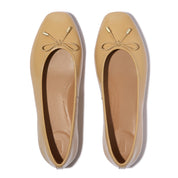DELICATO BOW TEXTURED PATENT-LEATHER BALLET FLATS