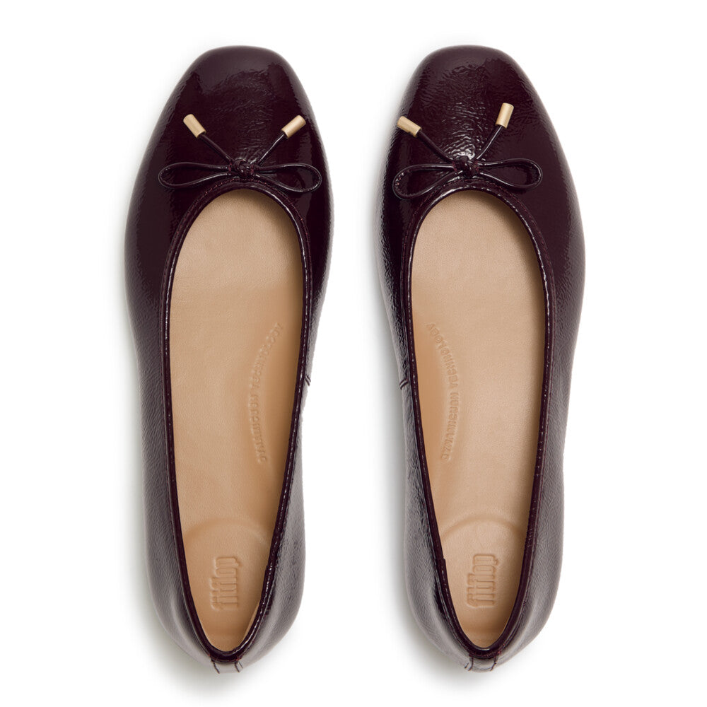 DELICATO BOW TEXTURED PATENT-LEATHER BALLET FLATS