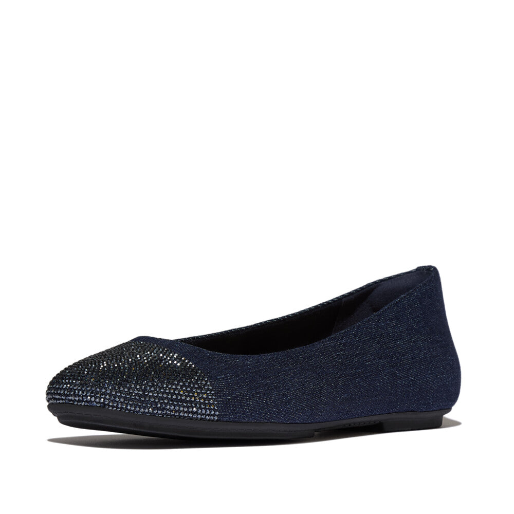 DELICATO CRYSTAL CAP-TOE DENIM BALLET FLATS