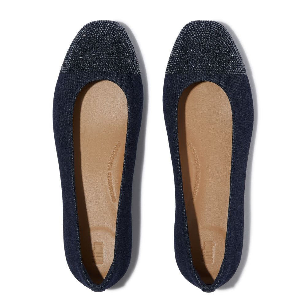 DELICATO CRYSTAL CAP-TOE DENIM BALLET FLATS