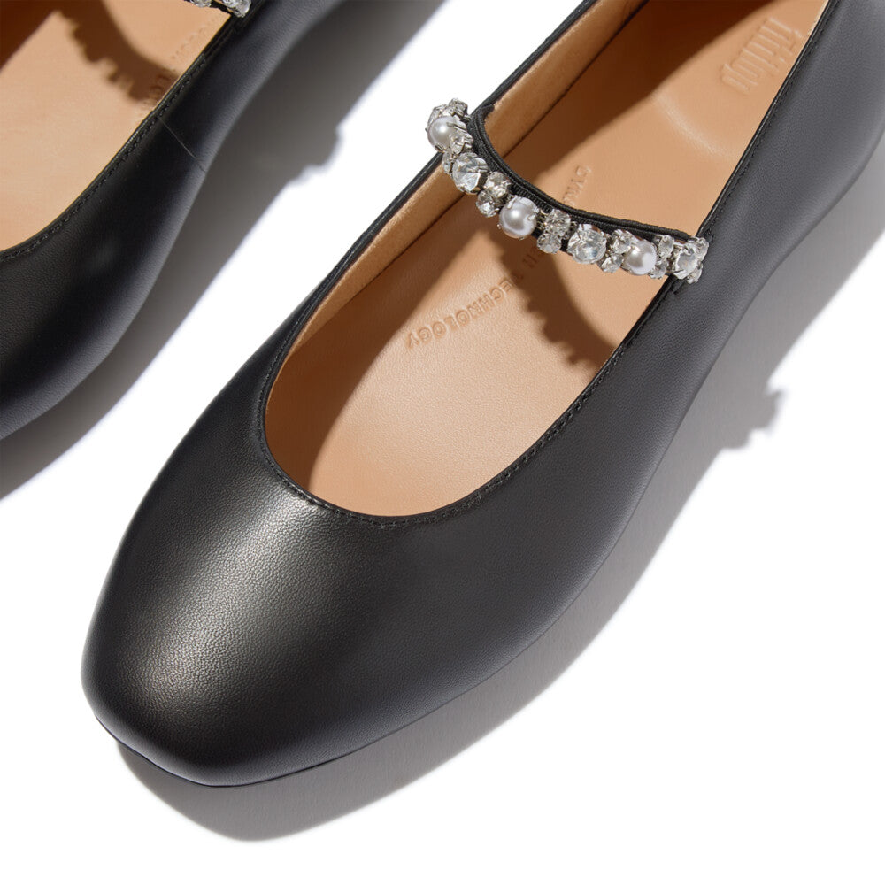 DELICATO PEARLS-AND-CRYSTAL LEATHER BALLET FLATS