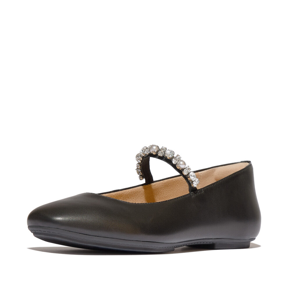 DELICATO PEARLS-AND-CRYSTAL LEATHER BALLET FLATS