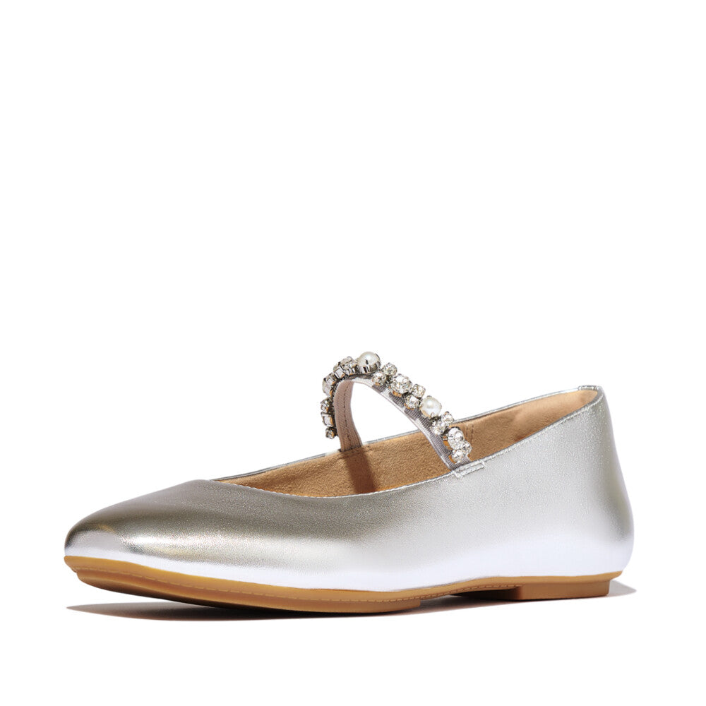DELICATO PEARLS-AND-CRYSTAL LEATHER BALLET FLATS