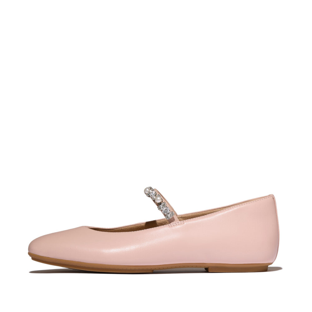 DELICATO PEARLS-AND-CRYSTAL LEATHER BALLET FLATS
