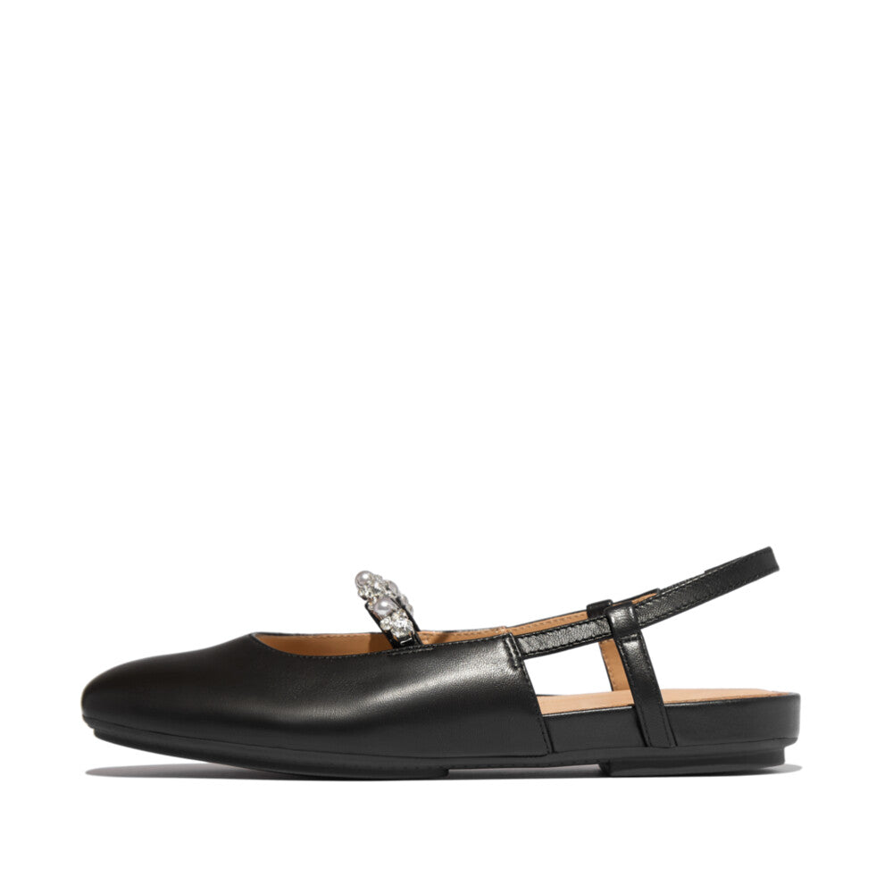 DELICATO PEARLS-AND-CRYSTAL LEATHER SLINGBACKS