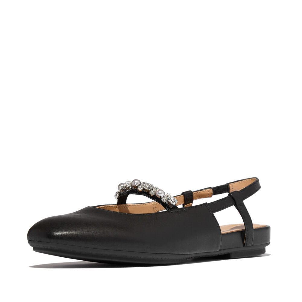 DELICATO PEARLS-AND-CRYSTAL LEATHER SLINGBACKS