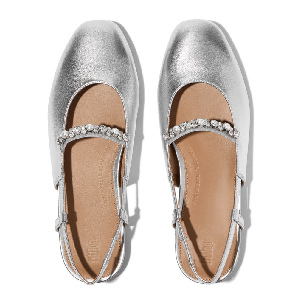 DELICATO PEARLS-AND-CRYSTAL LEATHER SLINGBACKS