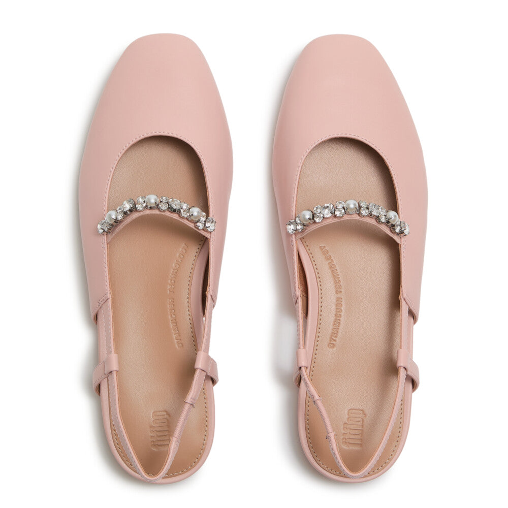 DELICATO PEARLS-AND-CRYSTAL LEATHER SLINGBACKS
