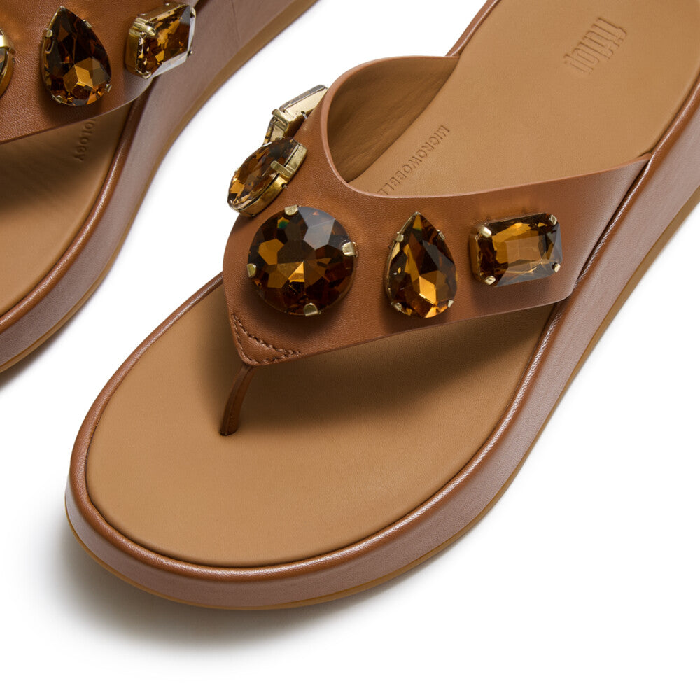 F-MODE ULTRA-JEWEL LEATHER TOE-POST SANDALS
