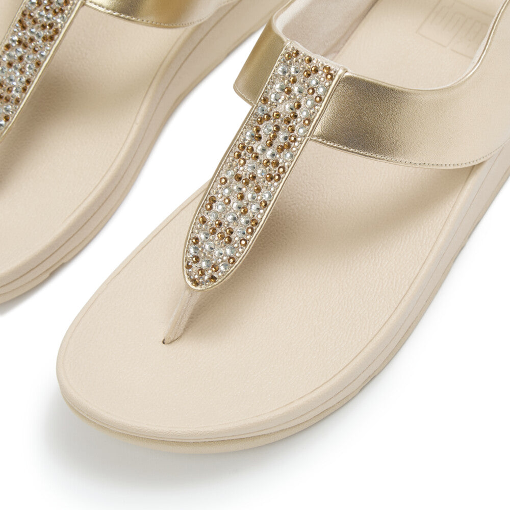 FINO CRYSTAL-MIX METALLIC T-STRAP SANDALS