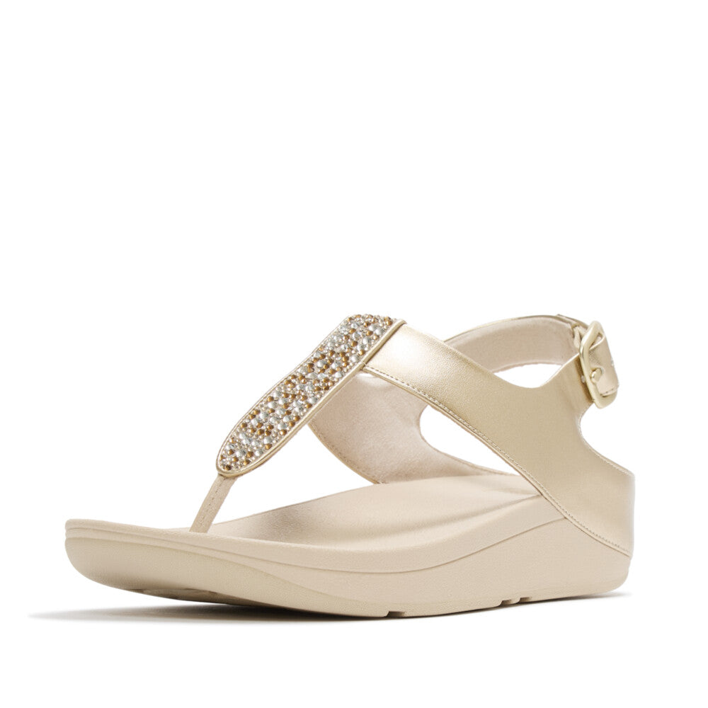 FINO CRYSTAL-MIX METALLIC T-STRAP SANDALS