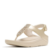 FINO CRYSTAL-MIX METALLIC T-STRAP SANDALS