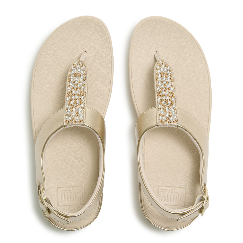 FINO CRYSTAL-MIX METALLIC T-STRAP SANDALS