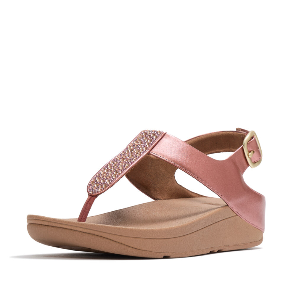 FINO CRYSTAL-MIX METALLIC T-STRAP SANDALS