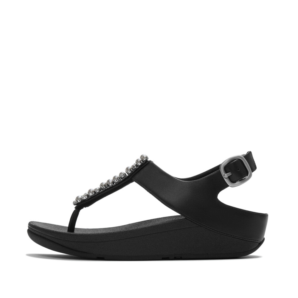 FINO PEARLS-AND-CRYSTAL B/STRAP TOE-POST SANDALS