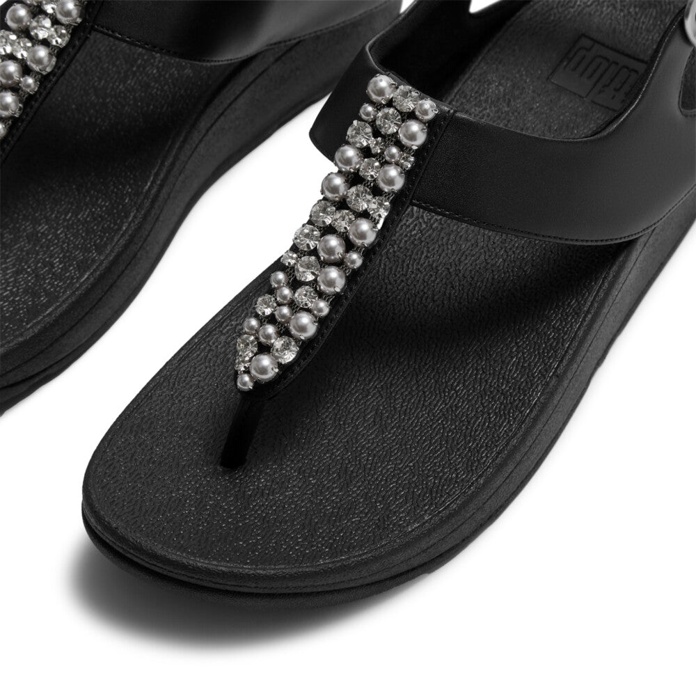 FINO PEARLS-AND-CRYSTAL B/STRAP TOE-POST SANDALS