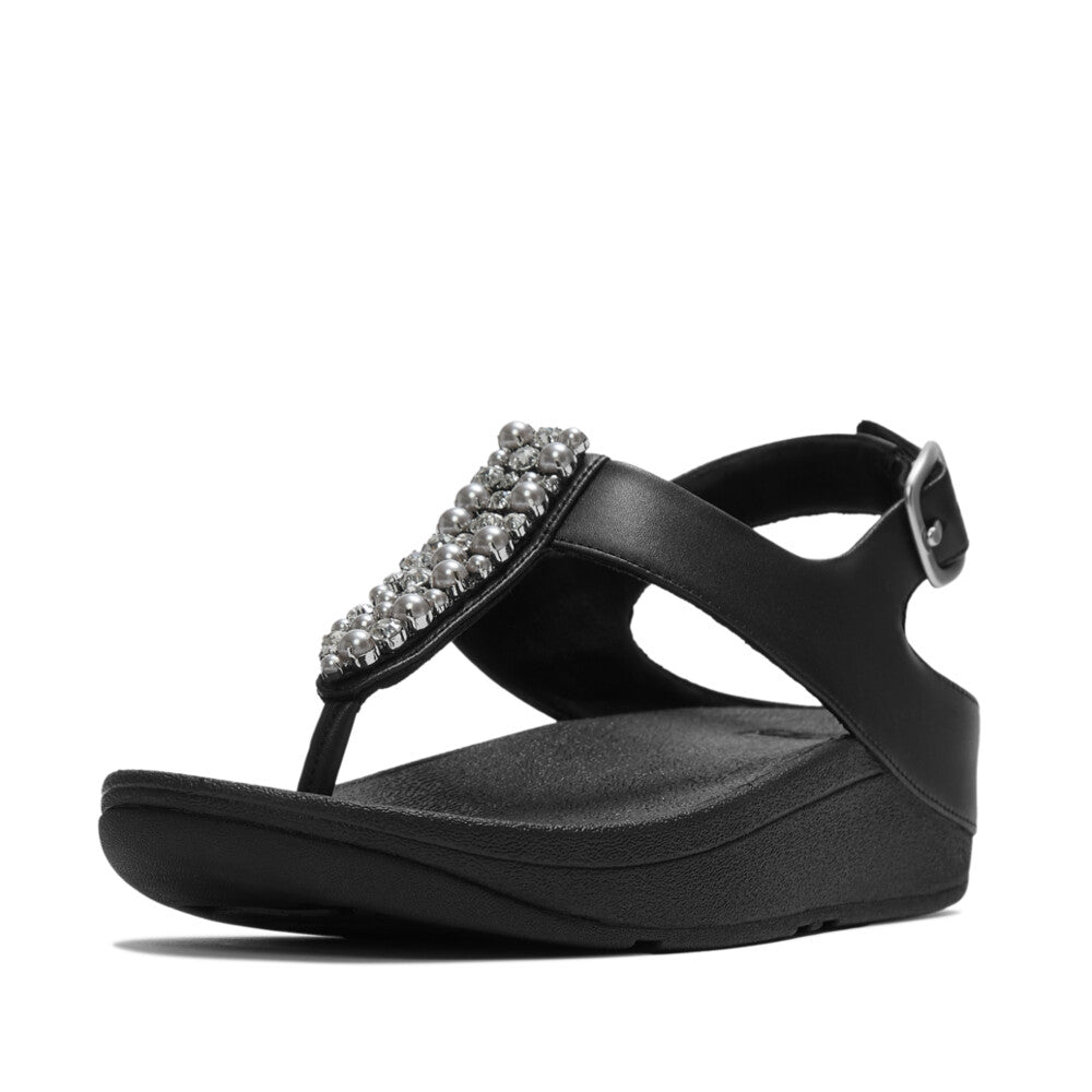 FINO PEARLS-AND-CRYSTAL B/STRAP TOE-POST SANDALS