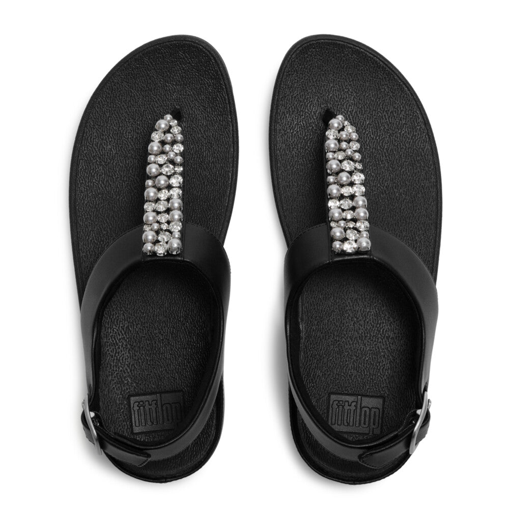 FINO PEARLS-AND-CRYSTAL B/STRAP TOE-POST SANDALS
