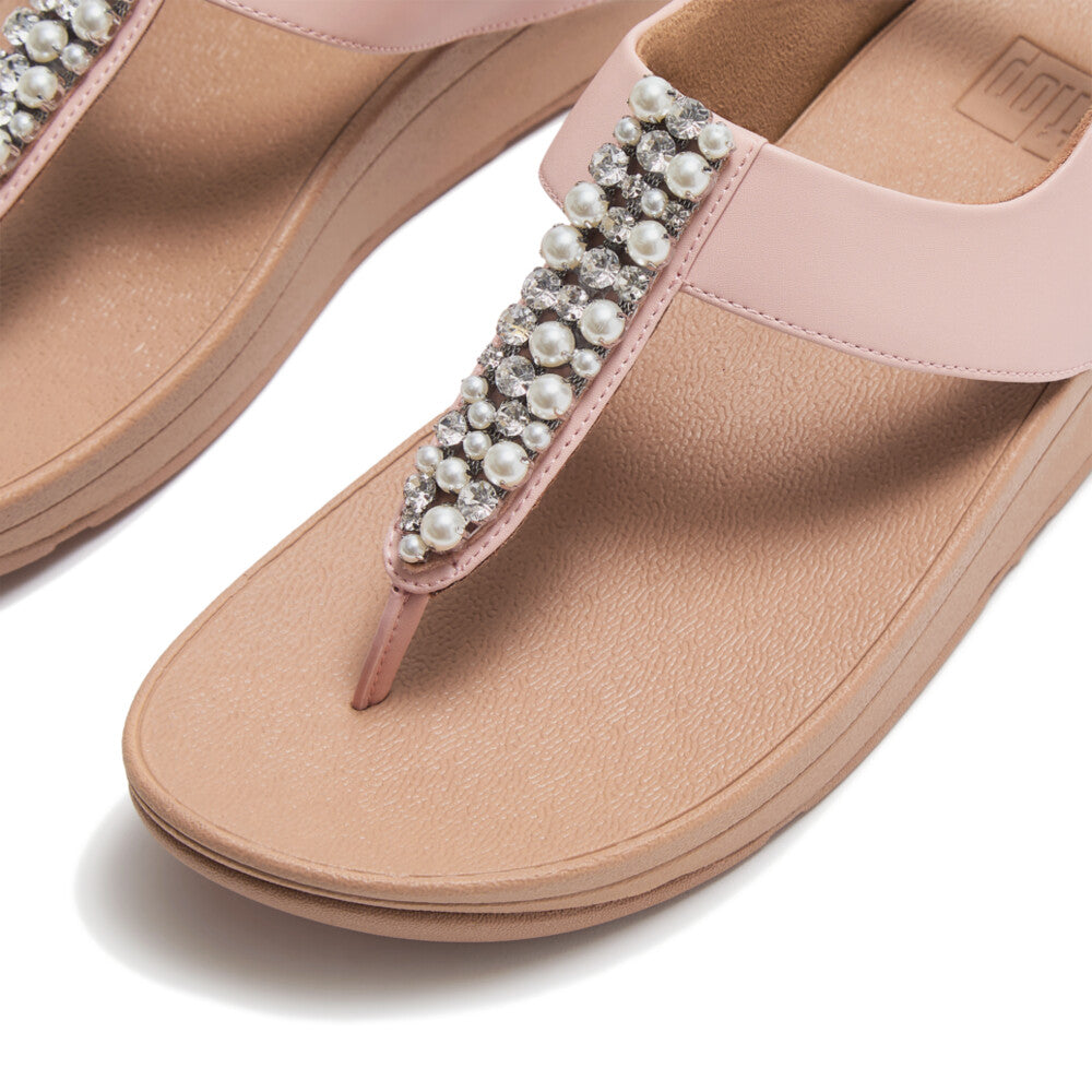 FINO PEARLS-AND-CRYSTAL B/STRAP TOE-POST SANDALS