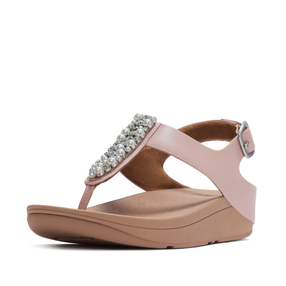 FINO PEARLS-AND-CRYSTAL B/STRAP TOE-POST SANDALS