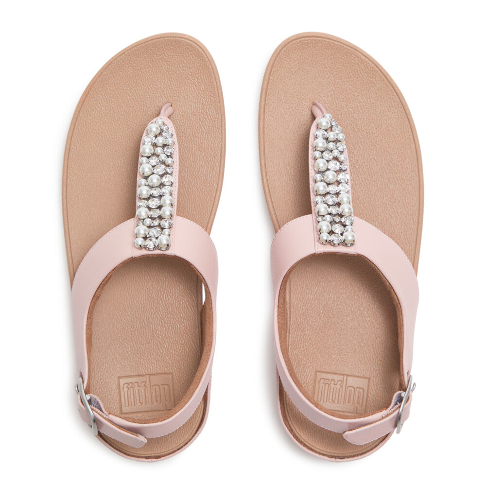 FINO PEARLS-AND-CRYSTAL B/STRAP TOE-POST SANDALS