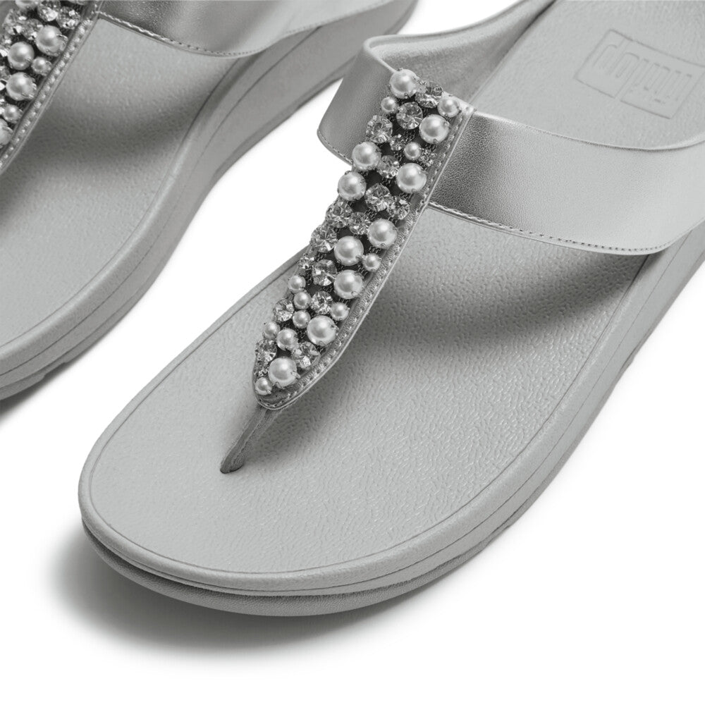 FINO PEARLS-AND-CRYSTAL TOE-POST SANDALS
