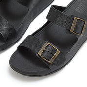 GOGH MOC MENS BUCKLE EMBOSSED-LEATHER SLIDES