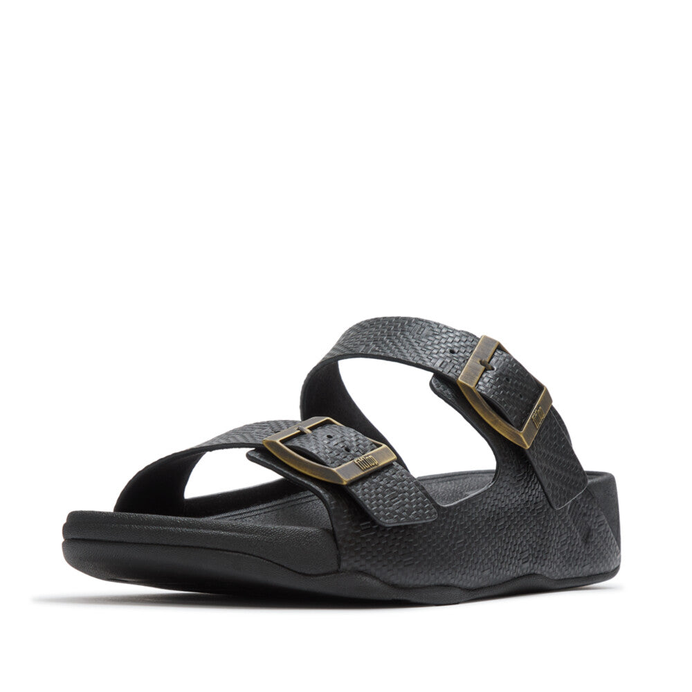 GOGH MOC MENS BUCKLE EMBOSSED-LEATHER SLIDES