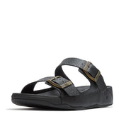 GOGH MOC MENS BUCKLE EMBOSSED-LEATHER SLIDES