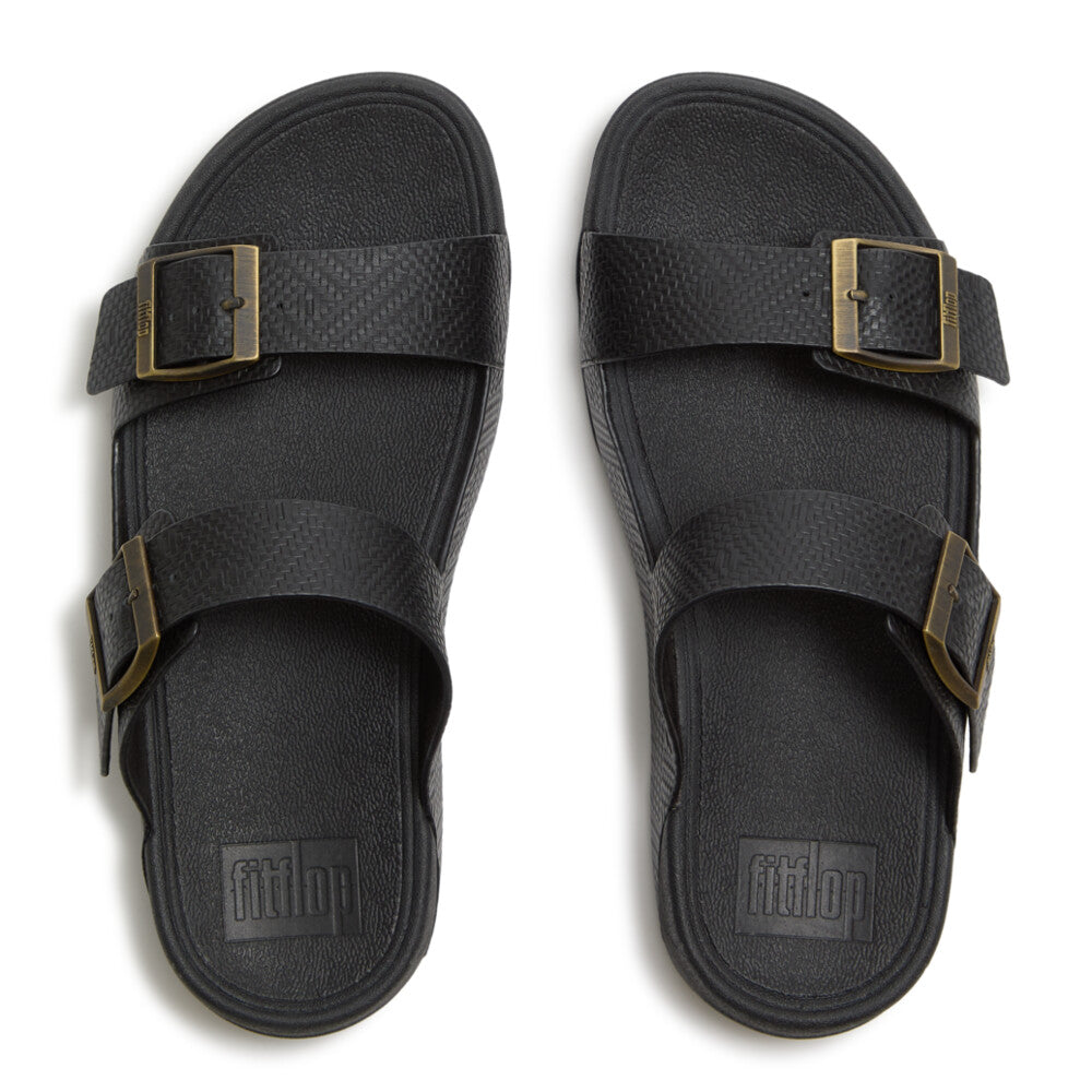 GOGH MOC MENS BUCKLE EMBOSSED-LEATHER SLIDES