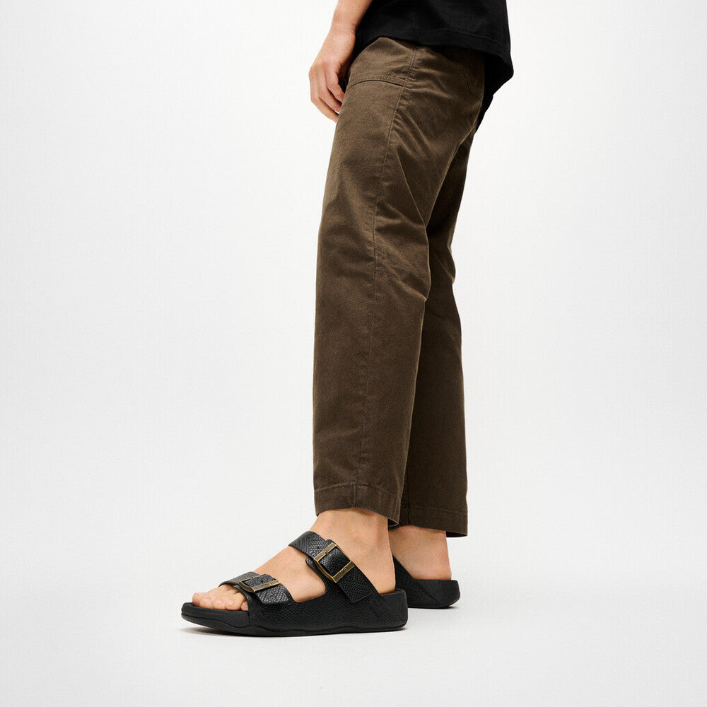 GOGH MOC MENS BUCKLE EMBOSSED-LEATHER SLIDES