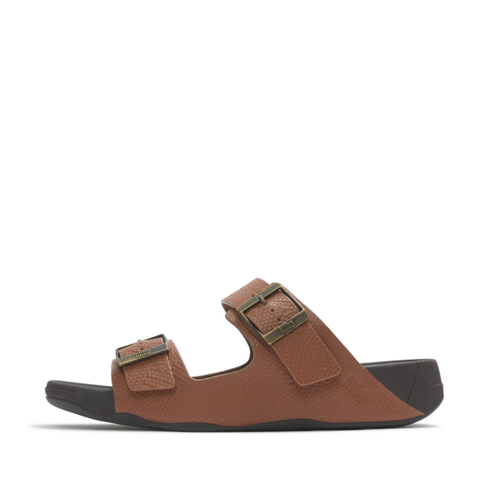 GOGH MOC MENS BUCKLE EMBOSSED-LEATHER SLIDES