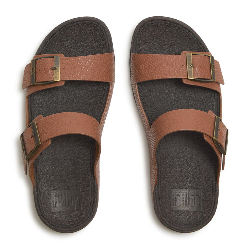 GOGH MOC MENS BUCKLE EMBOSSED-LEATHER SLIDES