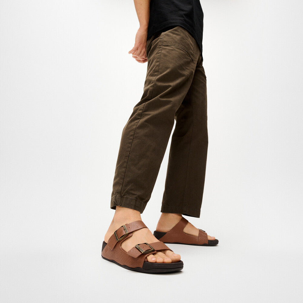 GOGH MOC MENS BUCKLE EMBOSSED-LEATHER SLIDES