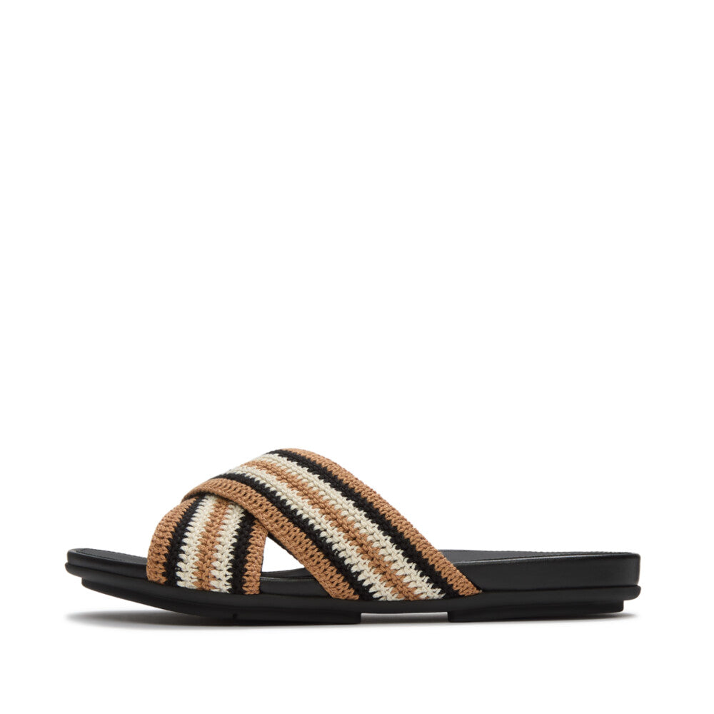 GRACIE STRIPE-WEBBING CROSS SLIDES