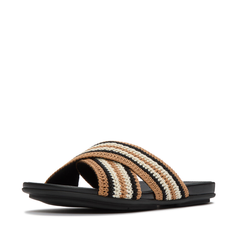 GRACIE STRIPE-WEBBING CROSS SLIDES