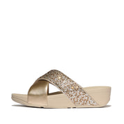 LULU CRYSTAL-MIX METALLIC CROSS SLIDES