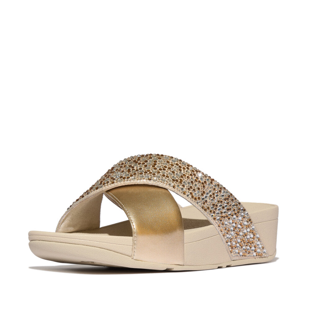 LULU CRYSTAL-MIX METALLIC CROSS SLIDES