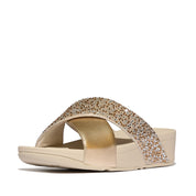 LULU CRYSTAL-MIX METALLIC CROSS SLIDES