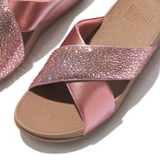 LULU CRYSTAL-MIX METALLIC CROSS SLIDES
