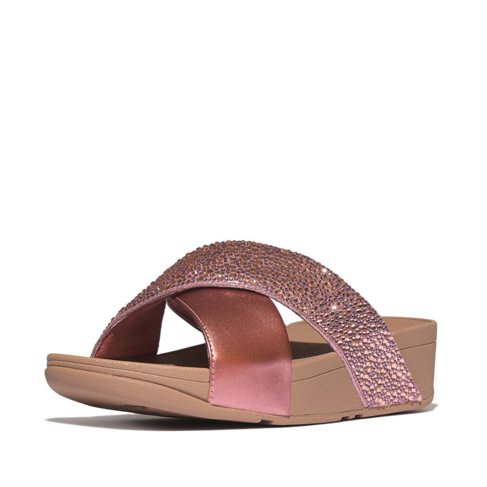 LULU CRYSTAL-MIX METALLIC CROSS SLIDES