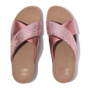 LULU CRYSTAL-MIX METALLIC CROSS SLIDES