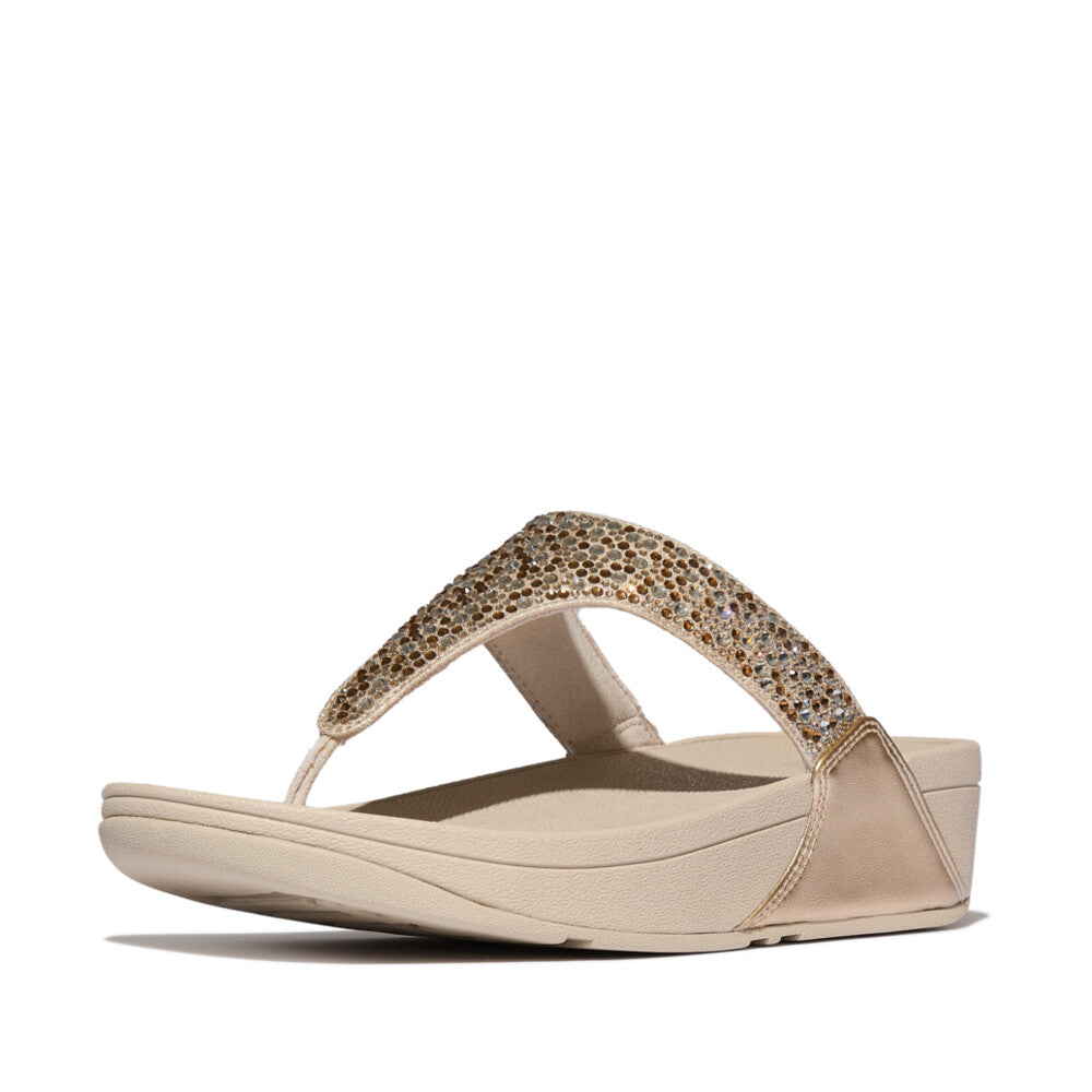 LULU CRYSTAL-MIX METALLIC TOE-POST SANDALS