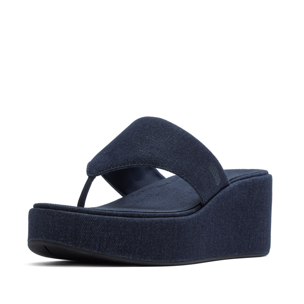 PLATFFORMS DENIM WEDGE TOE-POST SANDALS