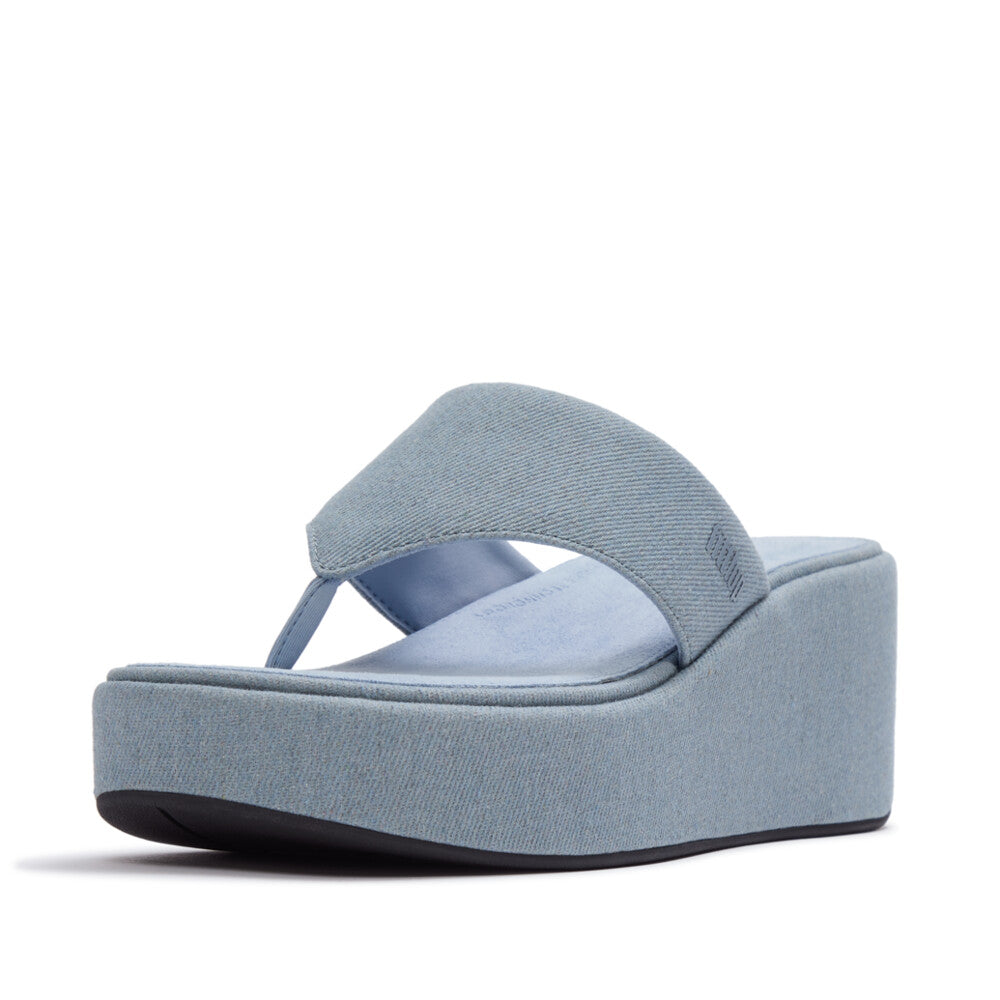 PLATFFORMS DENIM WEDGE TOE-POST SANDALS