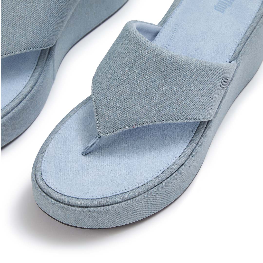PLATFFORMS DENIM WEDGE TOE-POST SANDALS
