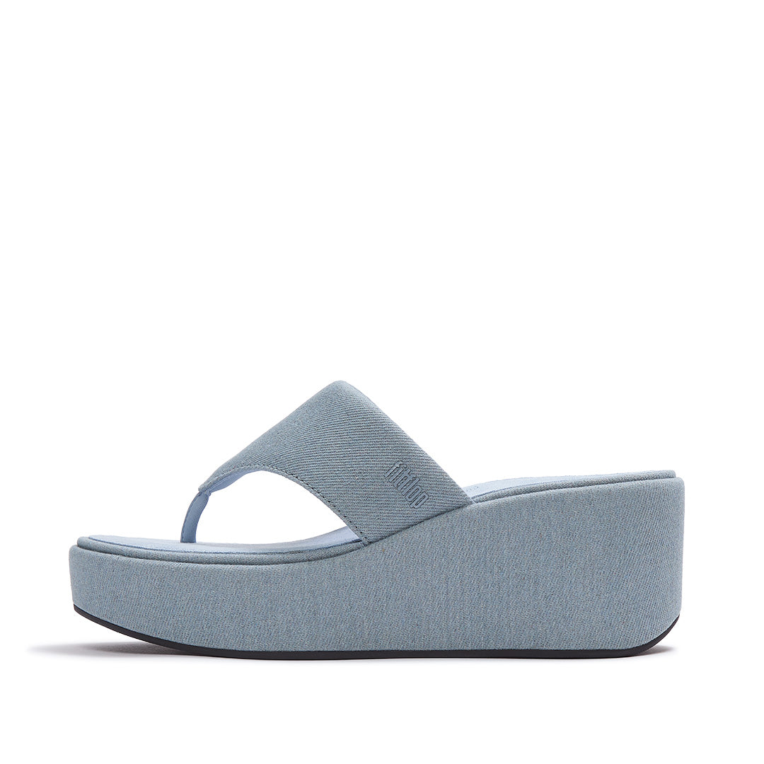 PLATFFORMS DENIM WEDGE TOE-POST SANDALS