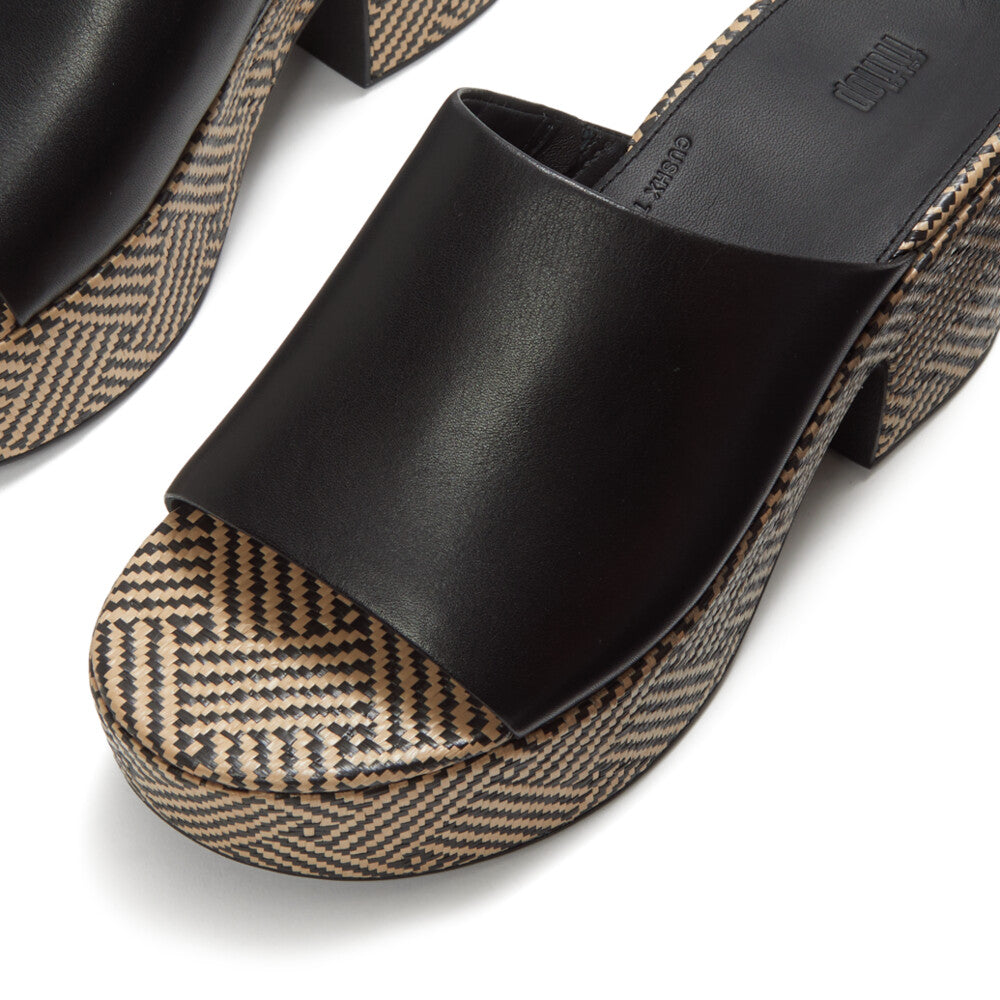 PLATFFORMS GRAPHIC-WEAVE LEATHER HEELED SLIDES